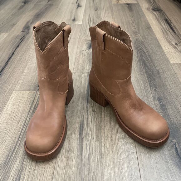 NEW Jeffrey Campbell Size 10 RIDIN Cowboy Ankle Boots Light Brown Chunky Heel - Picture 3 of 11